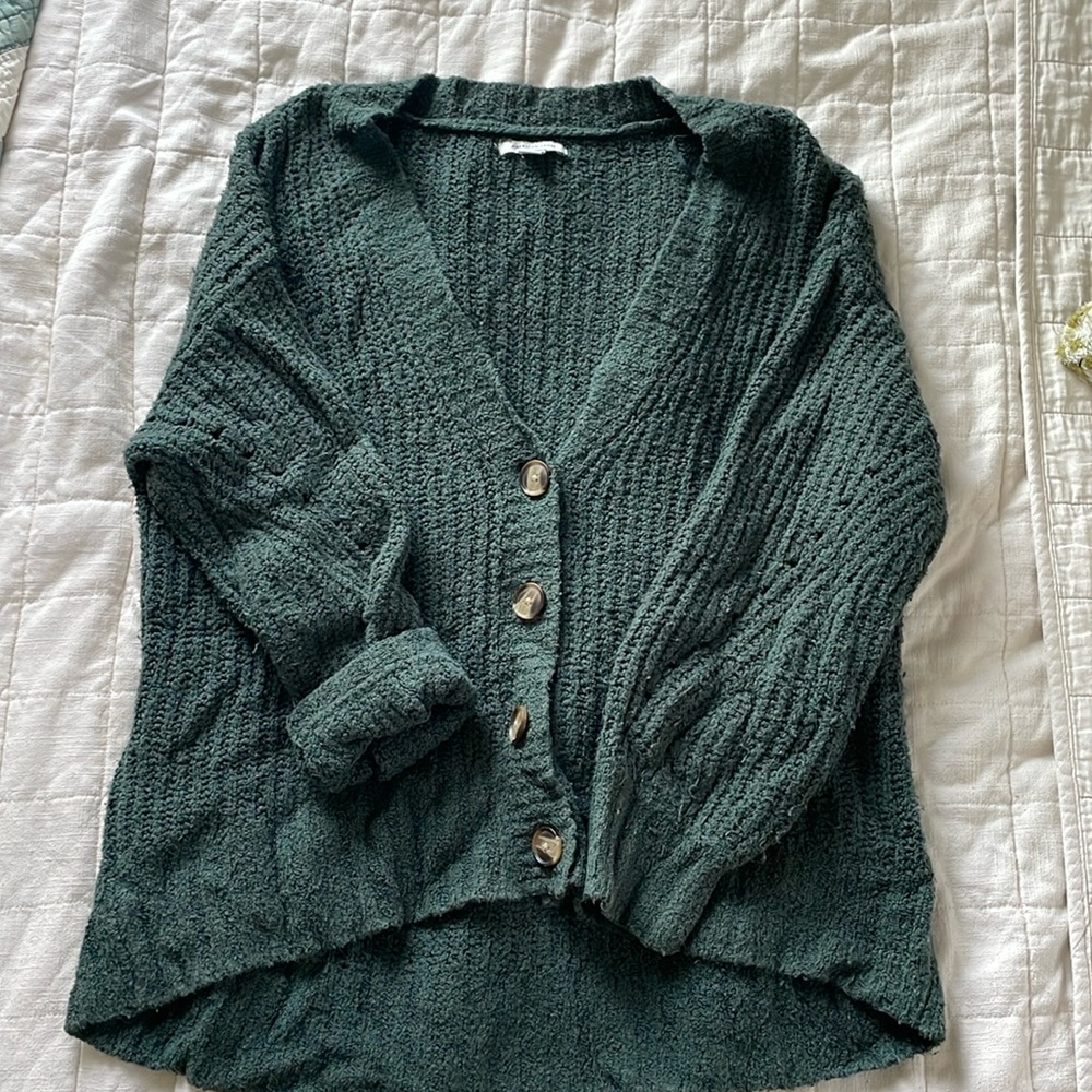 green cozy cardigan